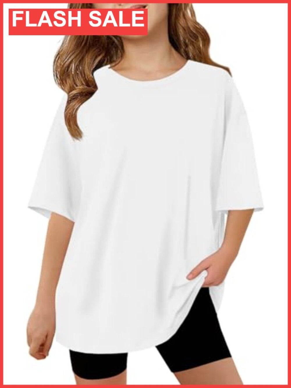 Girls Oversized Short Sleeve Crewneck T-Shirt Soft Stretch Tee Casual Top